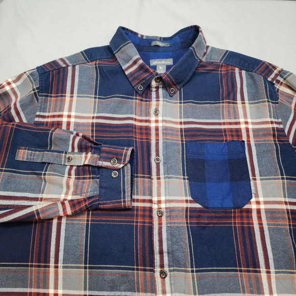 Eddie Bauer‎ Blue Orange Plaid Flannel Shirt Button Up Mens Size 2XL - Picture 1 of 6